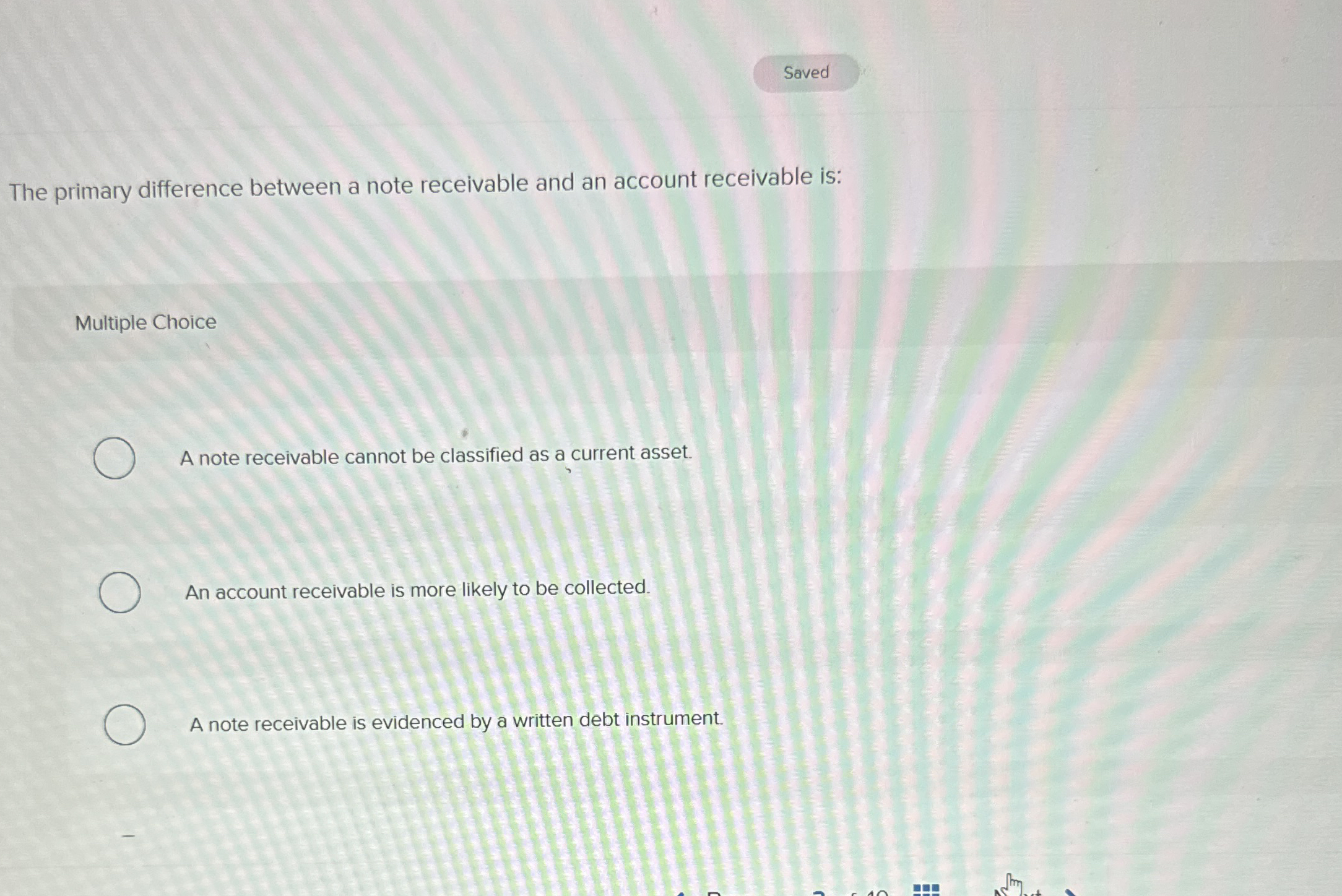 The primary difference between a note receivable