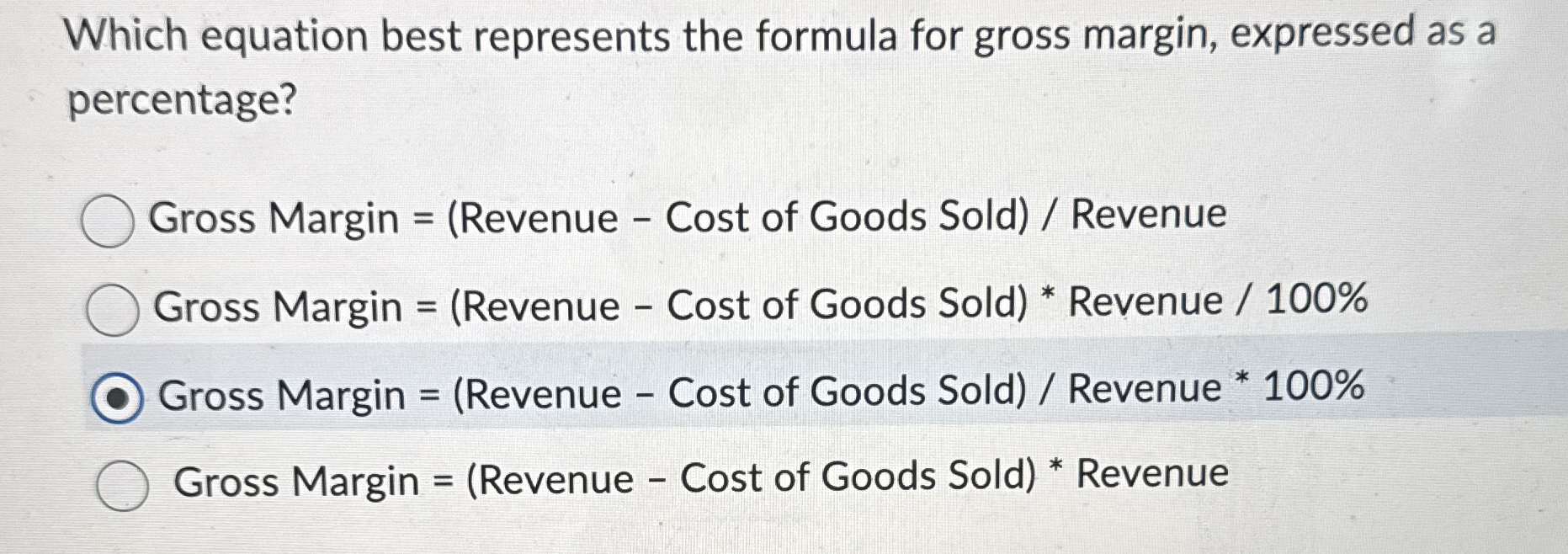 Which equation best represents the formula for