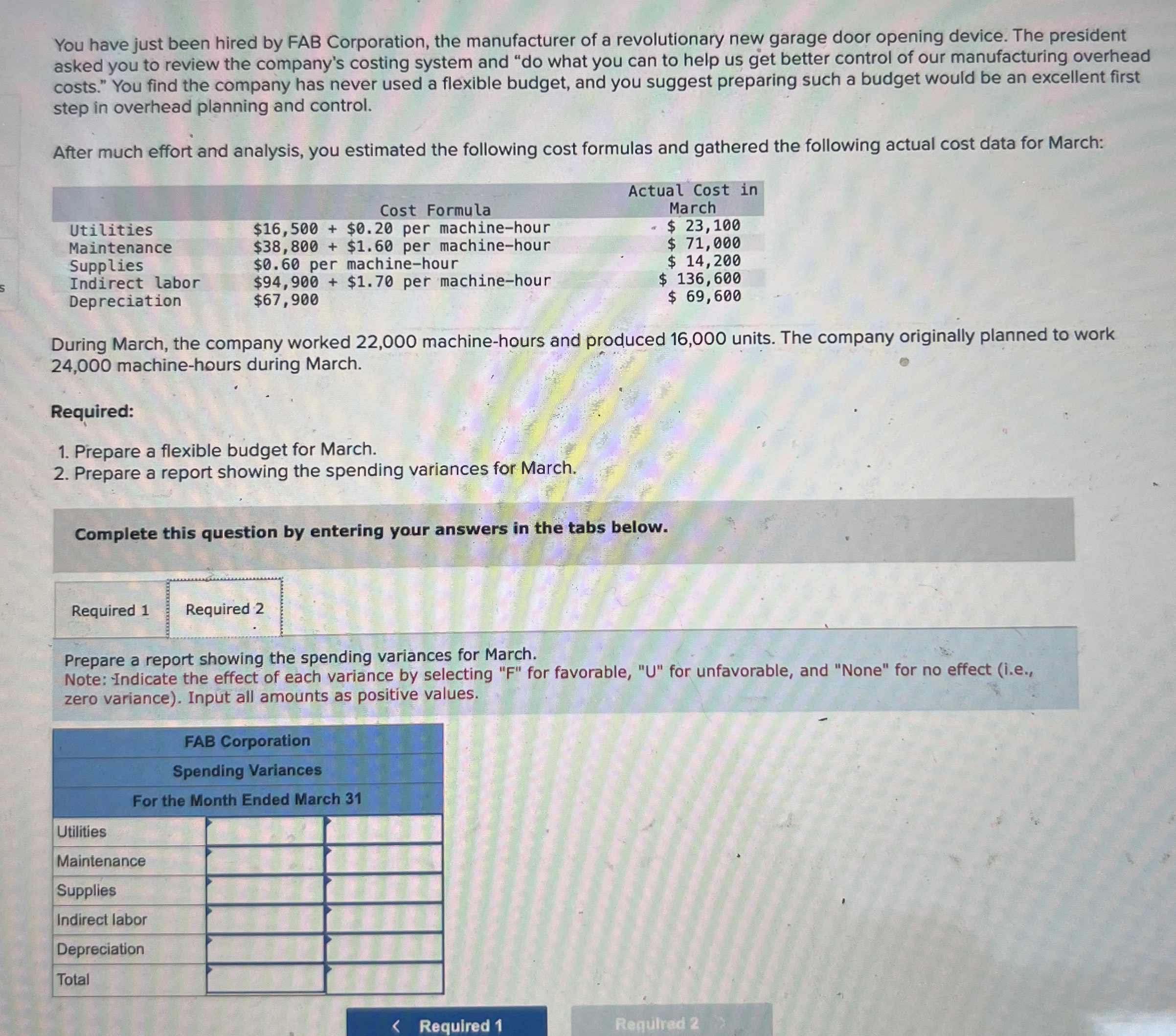 You have just been hired by FAB Corporation, the