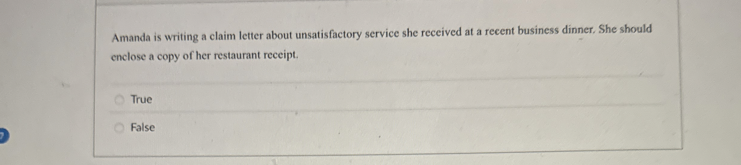 Amanda is writing a claim letter about