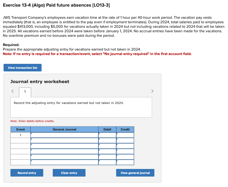 Exercise 1 3 - 4 ( Algo ) Paid future absences [