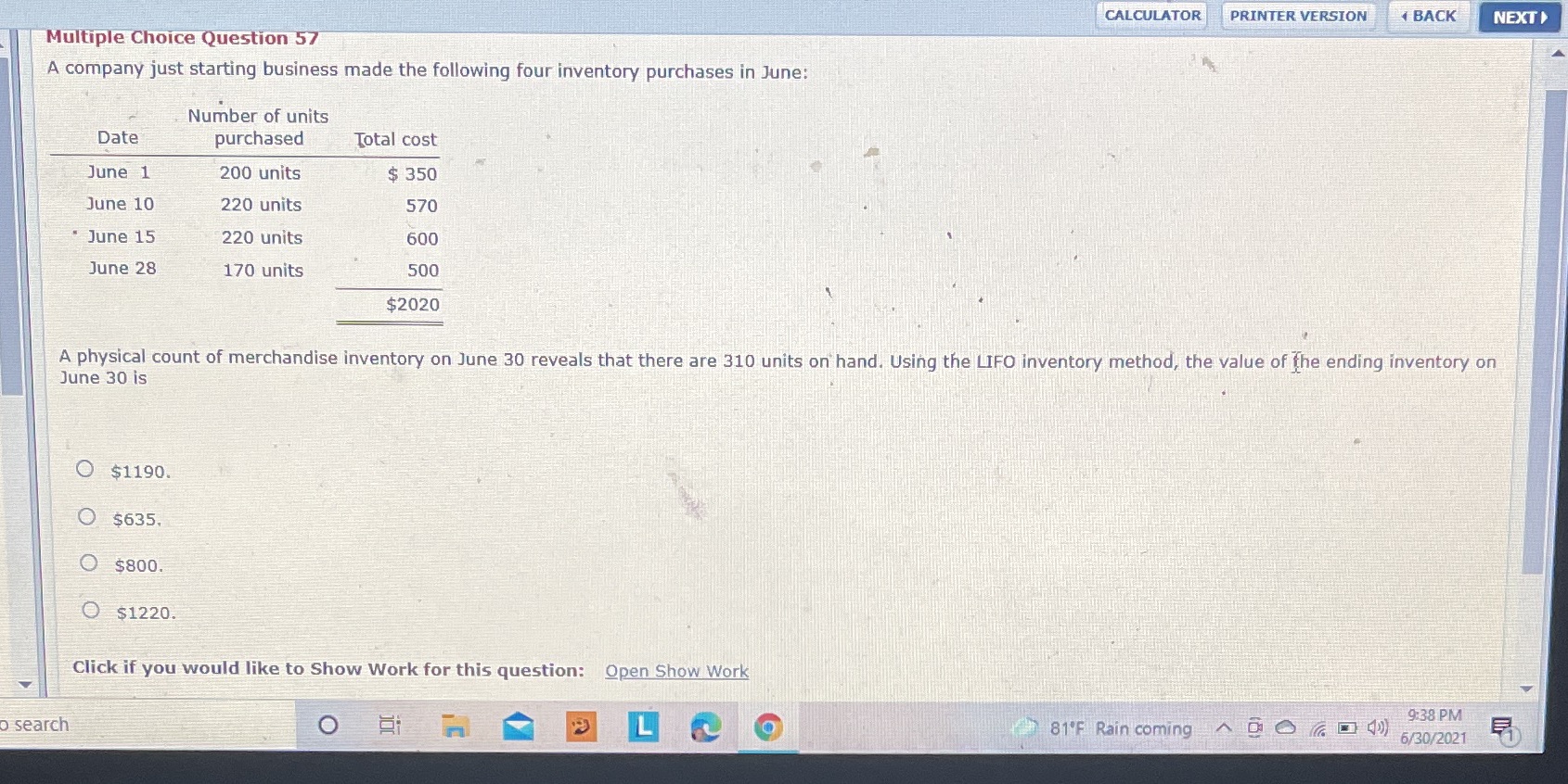 CALCULATOR PRINTER VERSION BACK NEXT Multiple