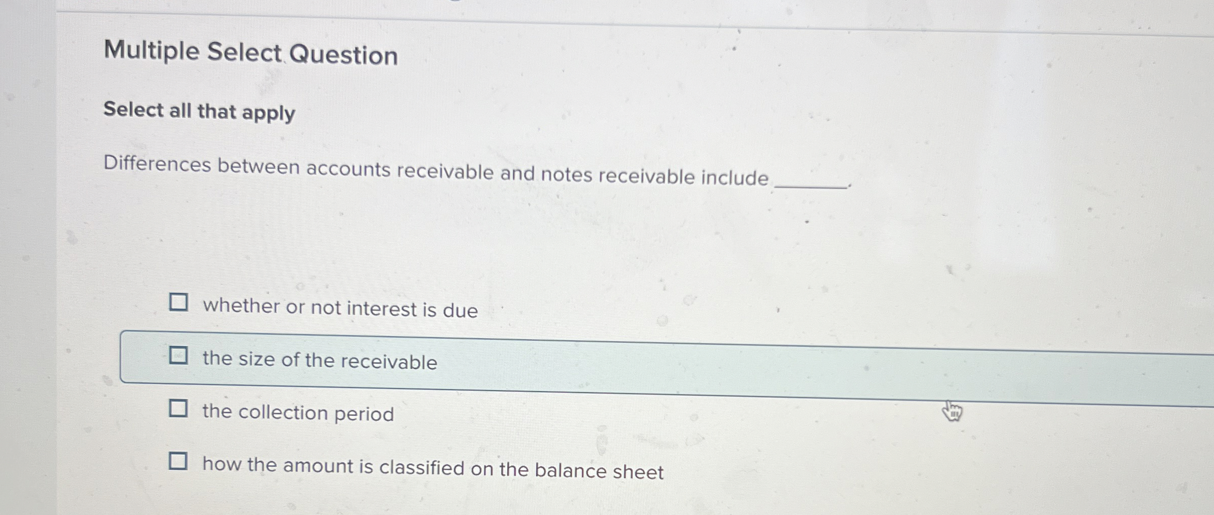 Multiple Select Question Select all that apply