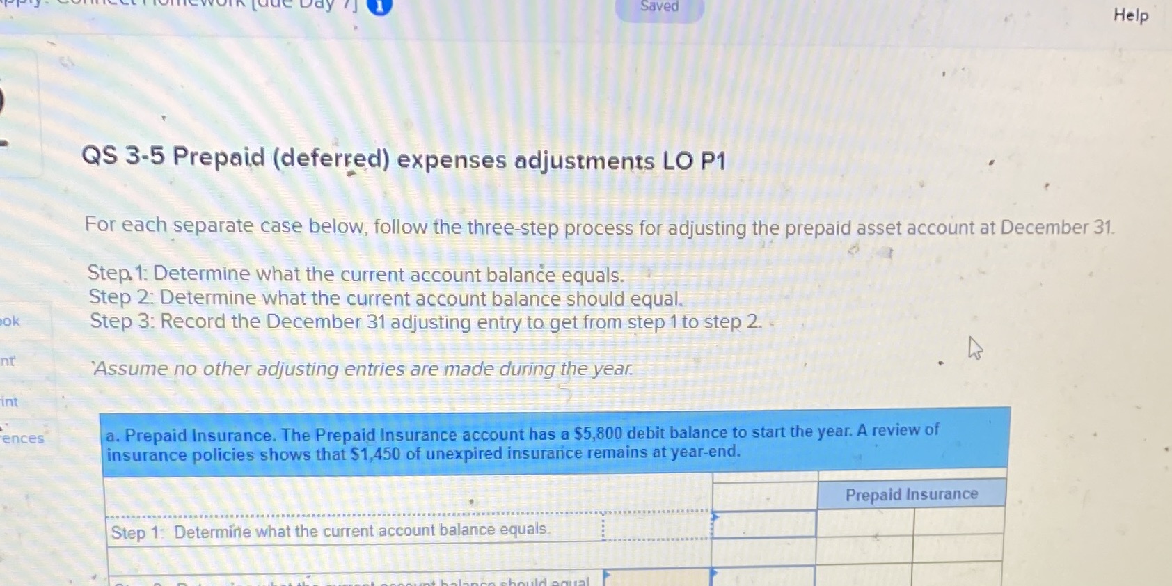 Please help me on this chart dy Saved Help QS 3-5