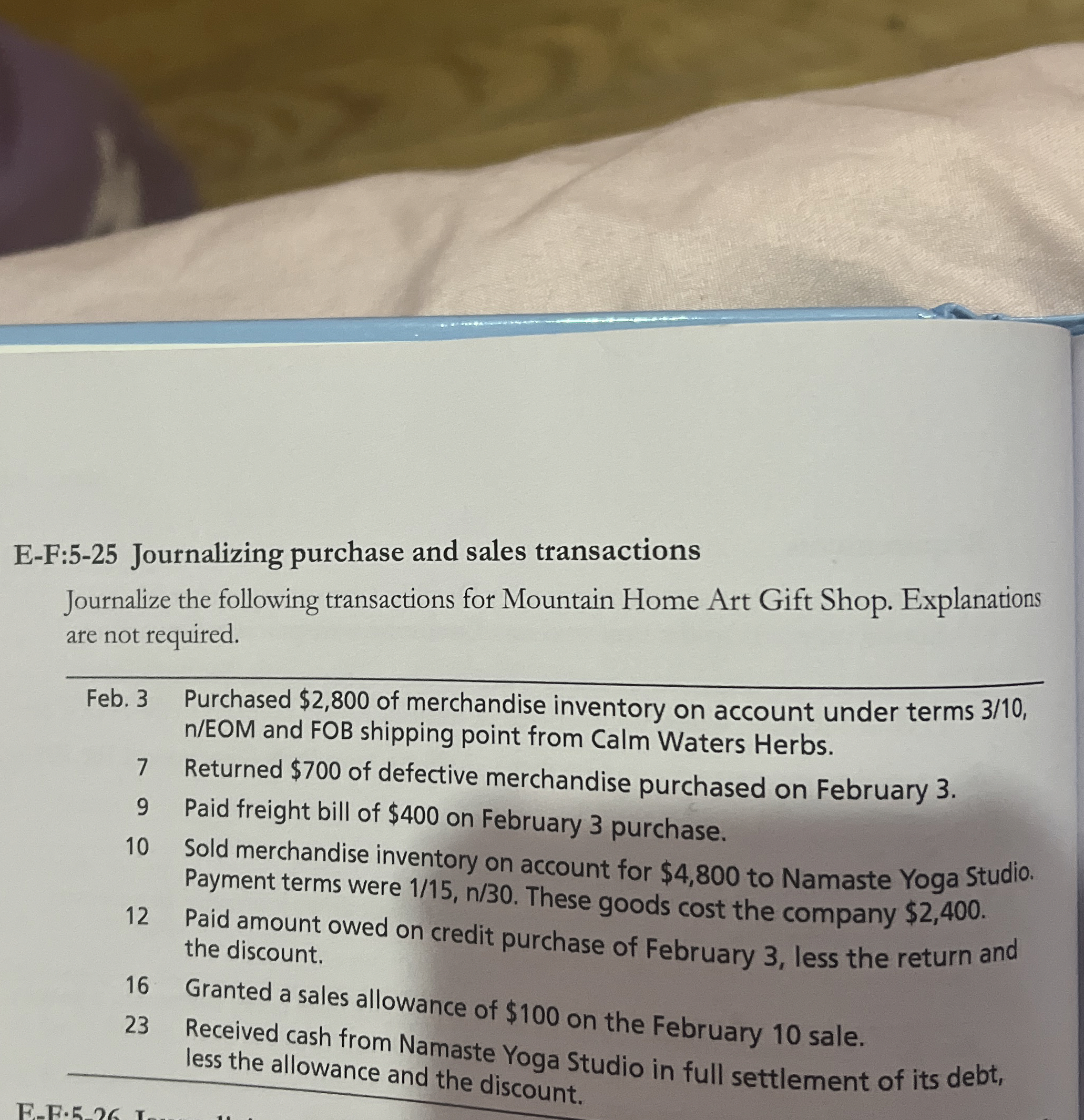 E - F: 5 - 2 5 Journalizing purchase and sales