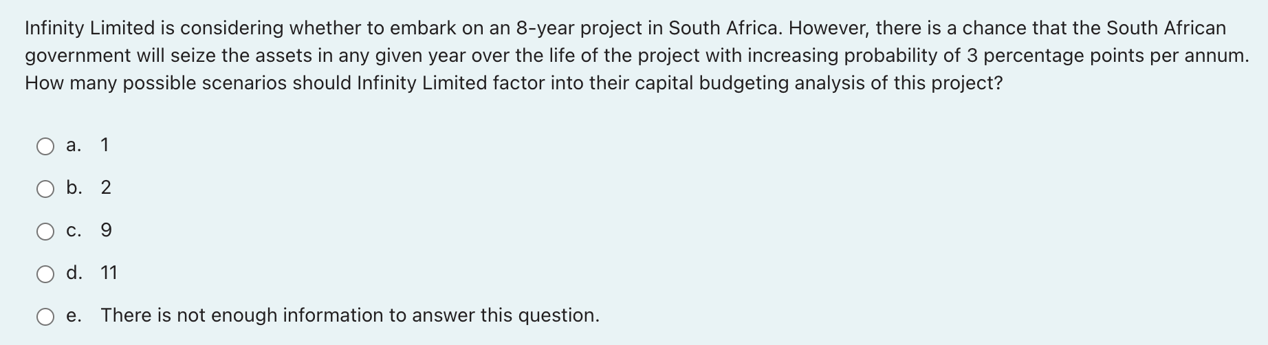 Infinity Limited is considering whether to embark