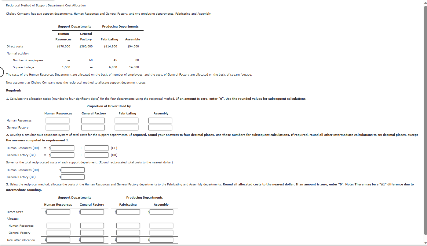 Sequential (Step) Method of Support Department
