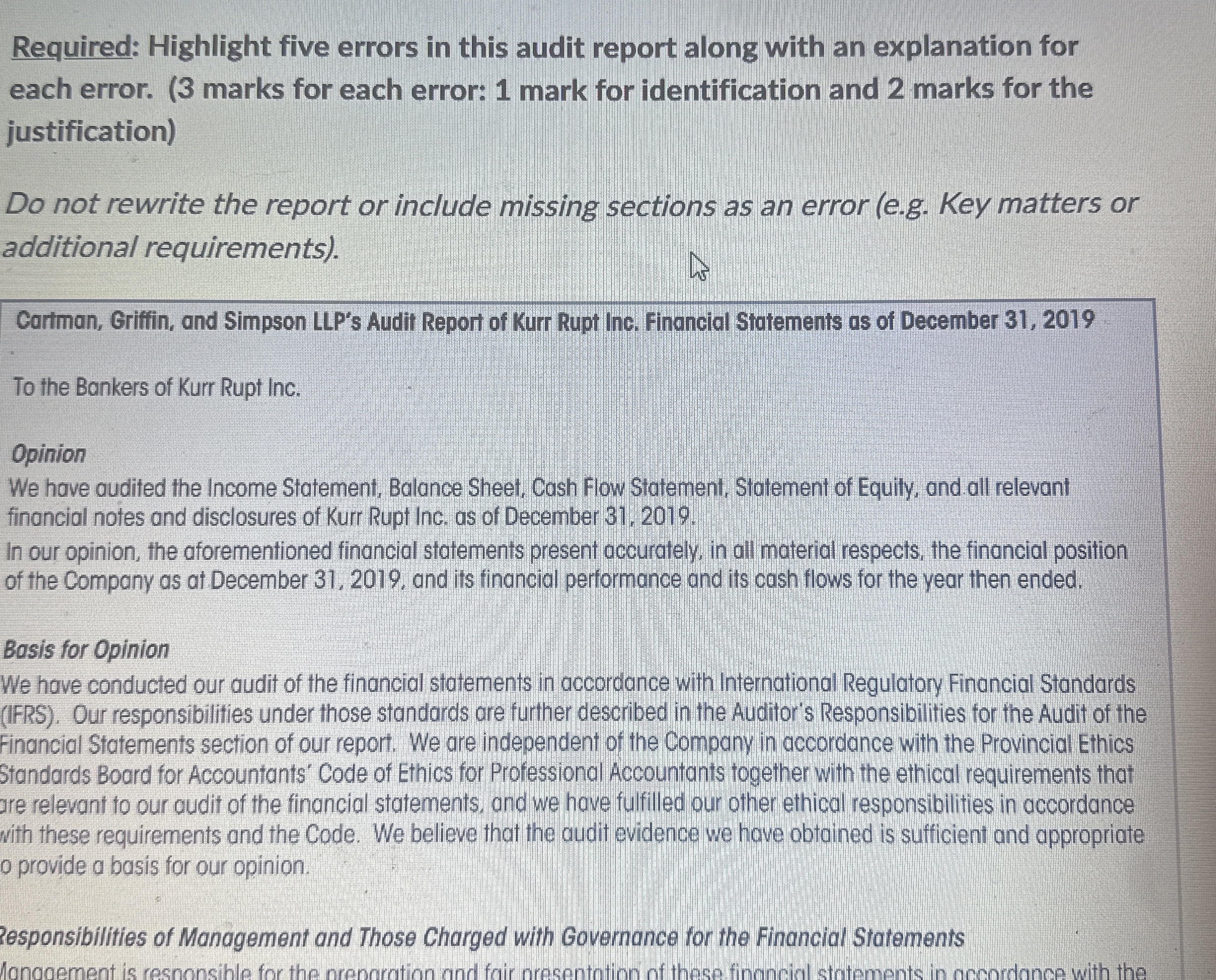 Required: Highlight five errors in this audit