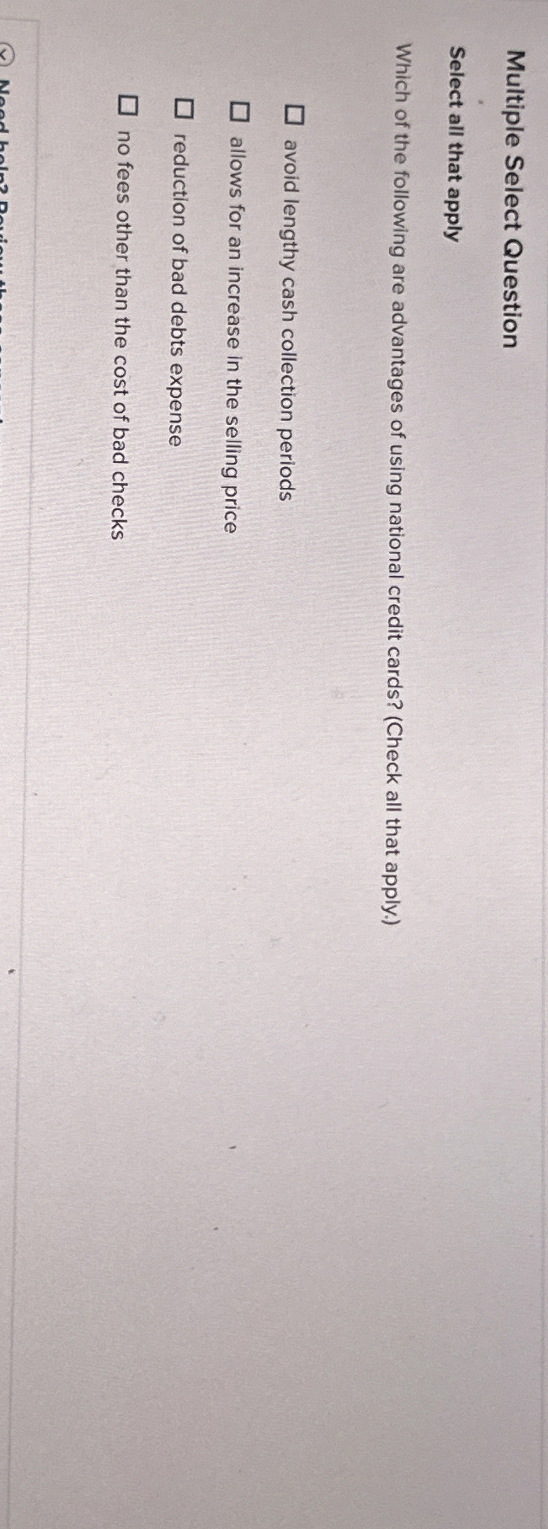 Multiple Select Question Select all that apply