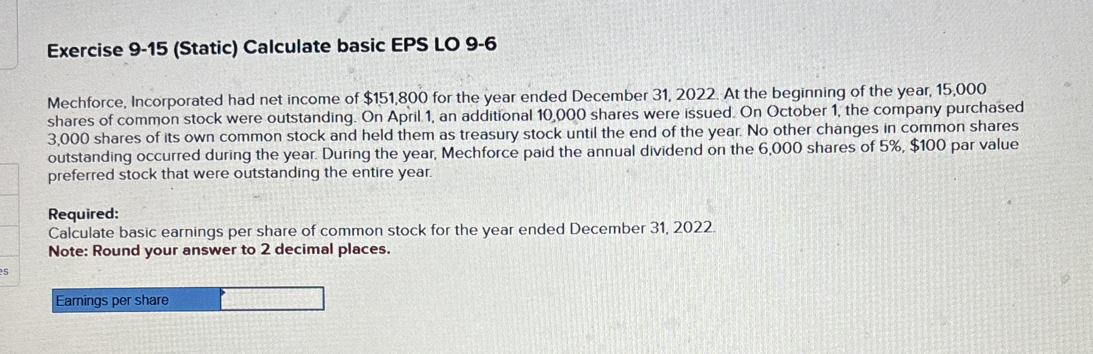 Exercise 9 - 1 5 ( Static ) Calculate basic EPS