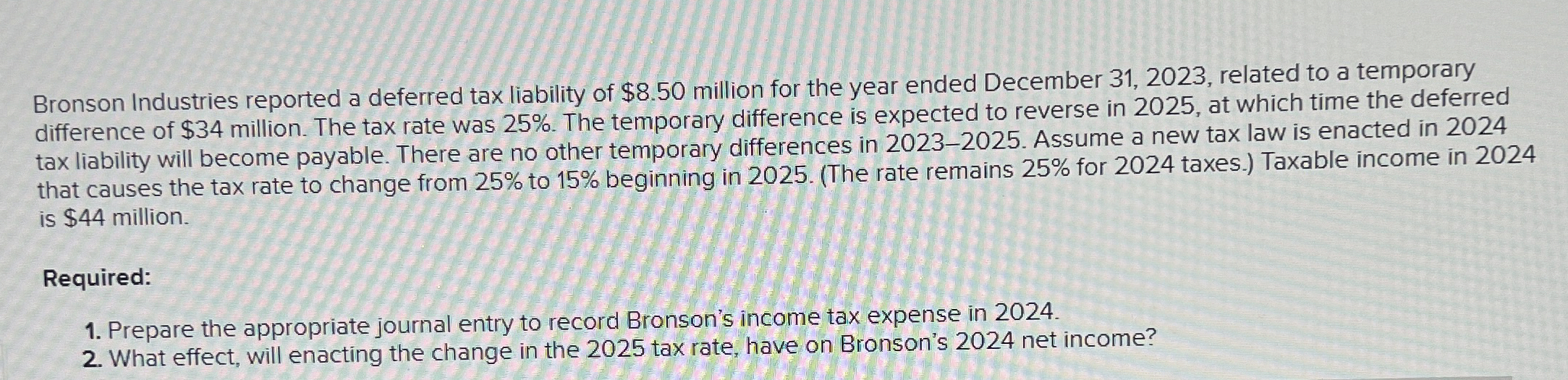 Bronson Industries reported a deferred tax