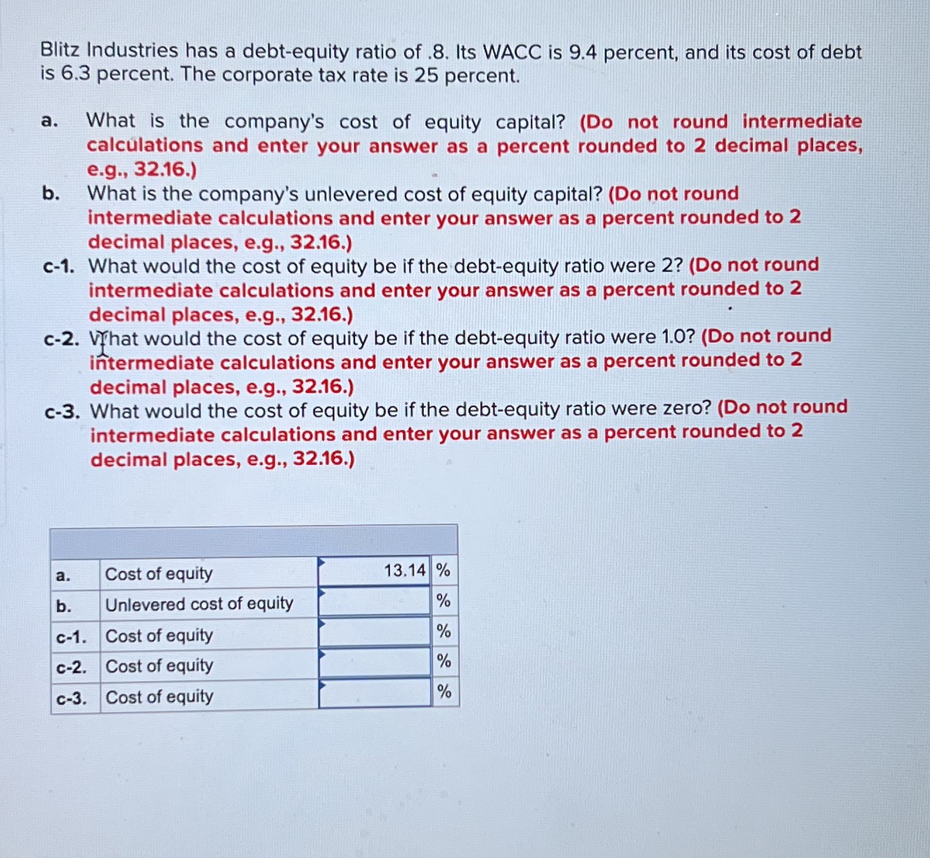 Blitz Industries has a debt-equity ratio of .8.