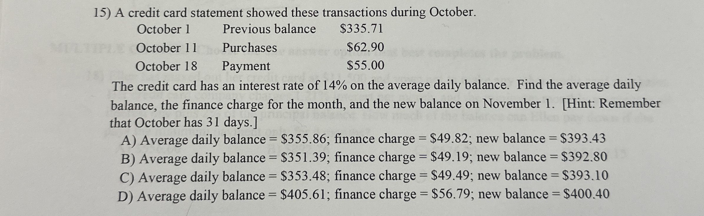 A credit card statement showed these transactions