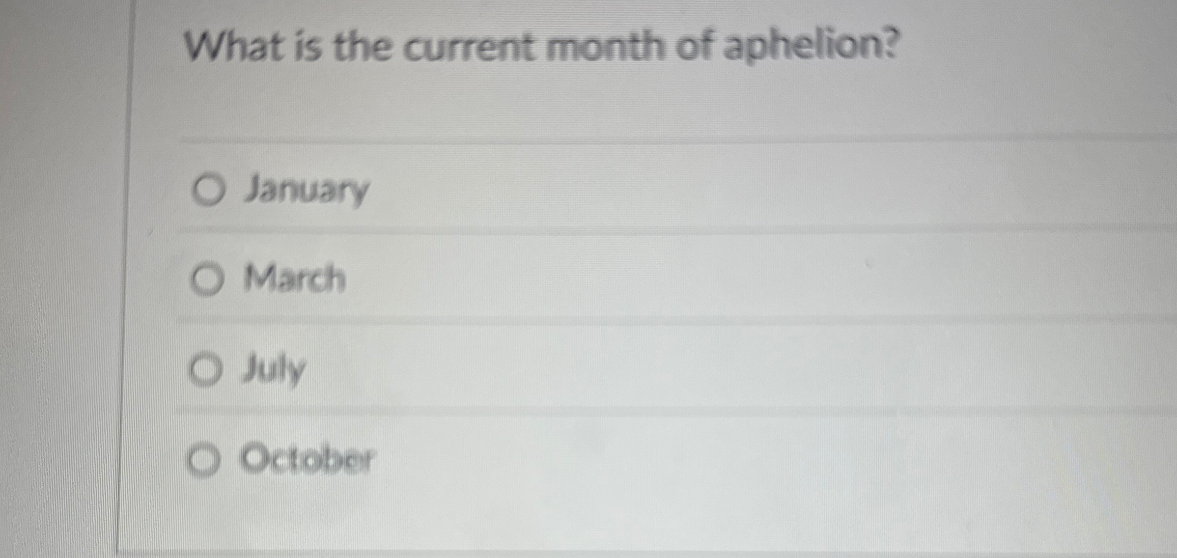 What is the current month of aphelion? January