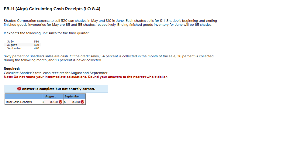 E 8 - 1 1 ( Algo ) Calculating Cash Recelpts [ LO