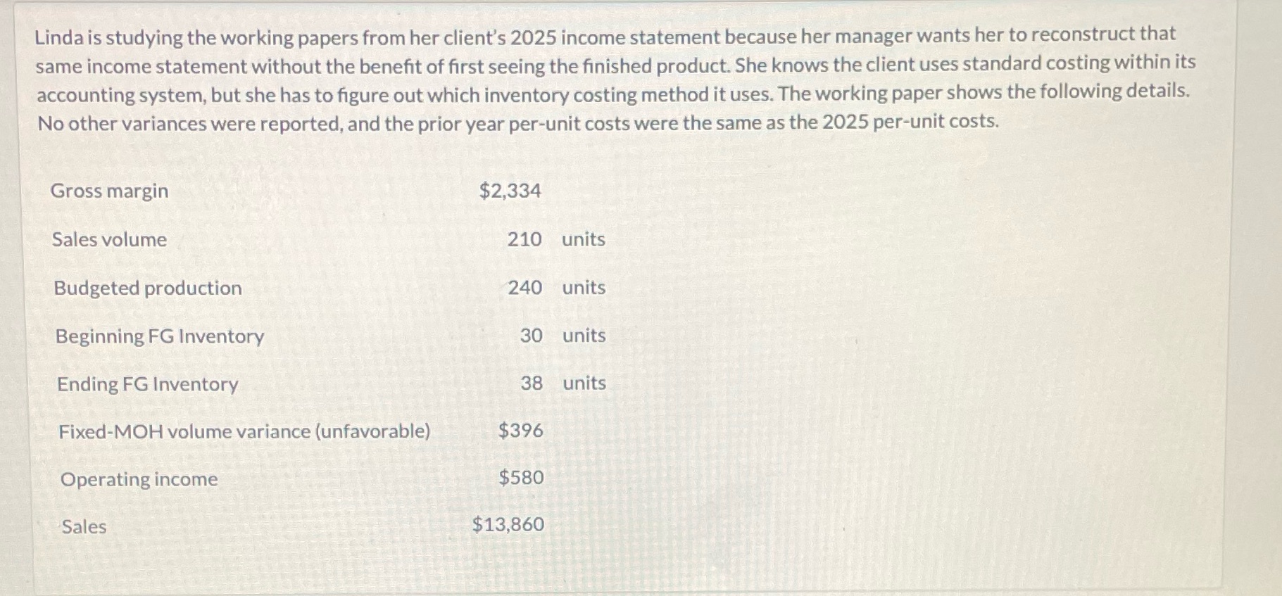 How many units did the client produce last year?
