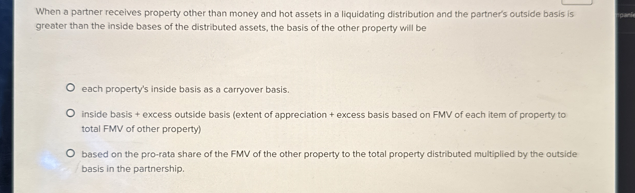 When a partner receives property other than money