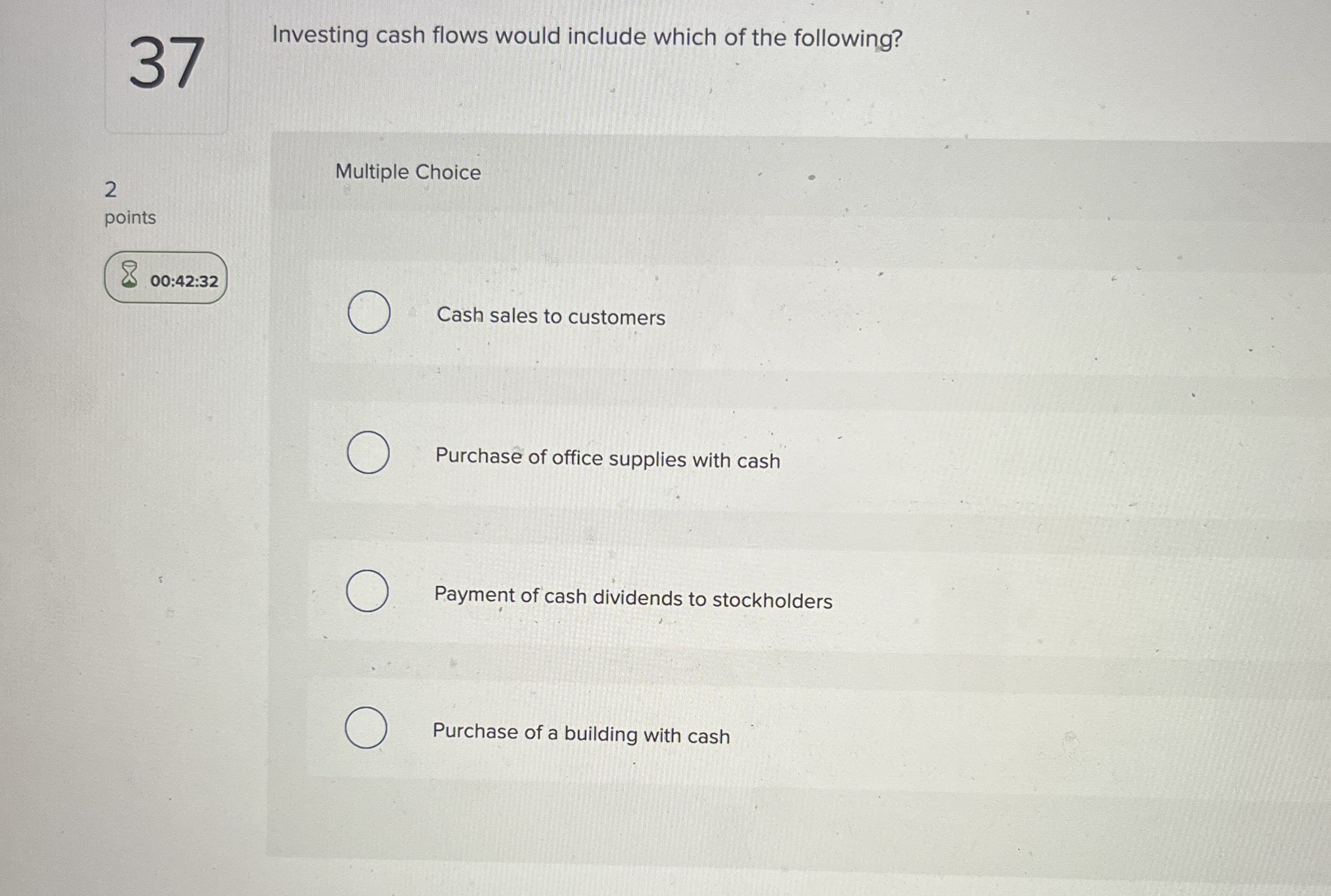 3 7 Investing cash flows would include which of