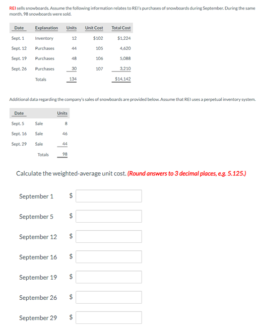 REI sells snowboards. Assume the following