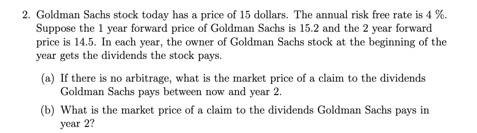2. Goldman Sachs stock today has a price of 15