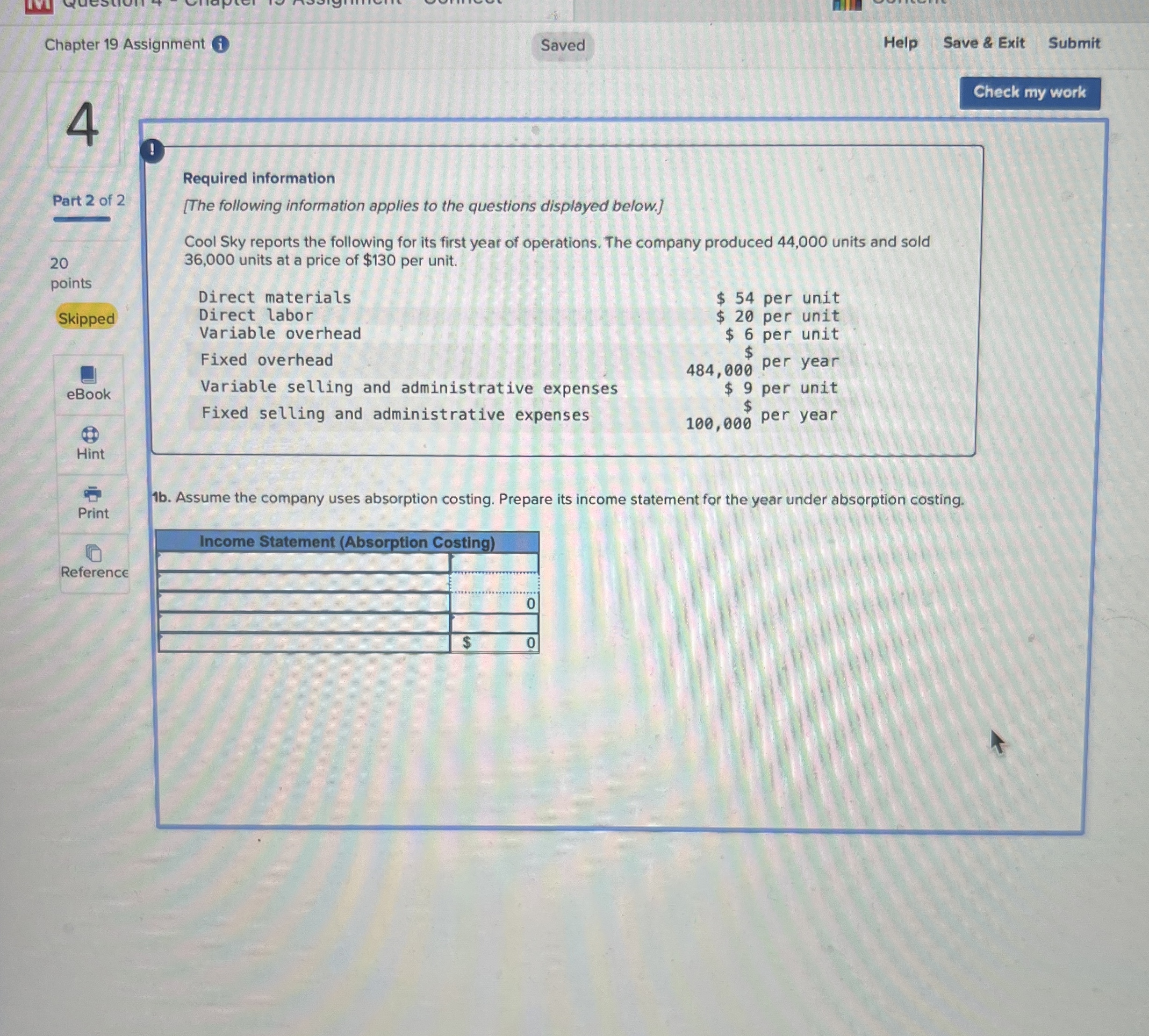 Chapter 1 9 Assignment ( i ) Saved Help Save &