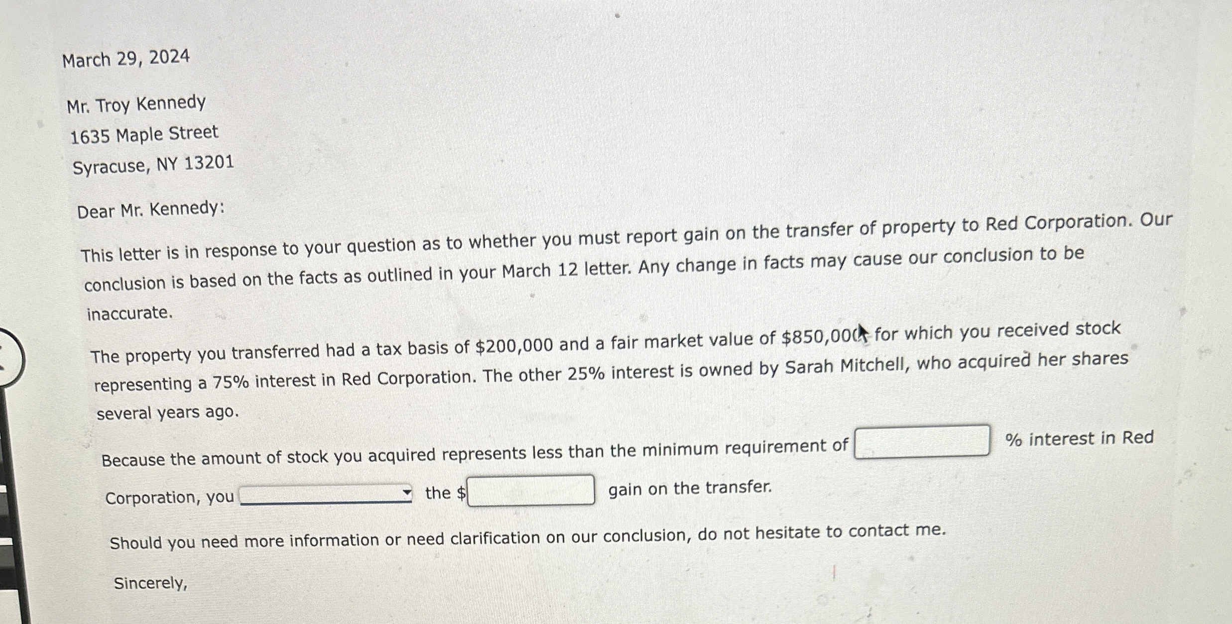March 2 9 , 2 0 2 4 Mr . Troy Kennedy 1 6 3 5