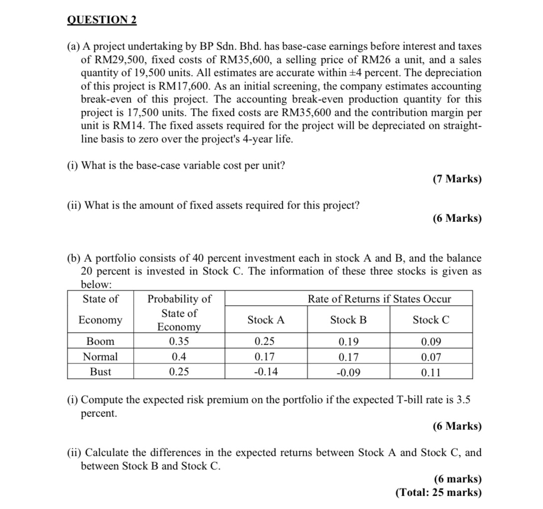 QUESTION 2 (a) A project undertaking by BP Sdn.