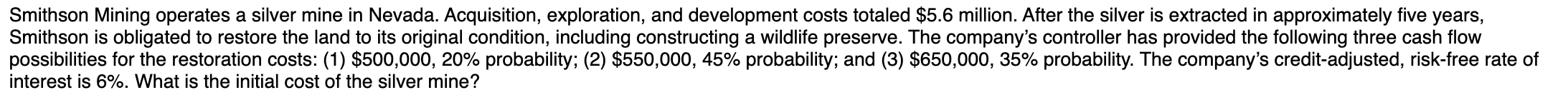 Smithson Mining operates a silver mine in Nevada.