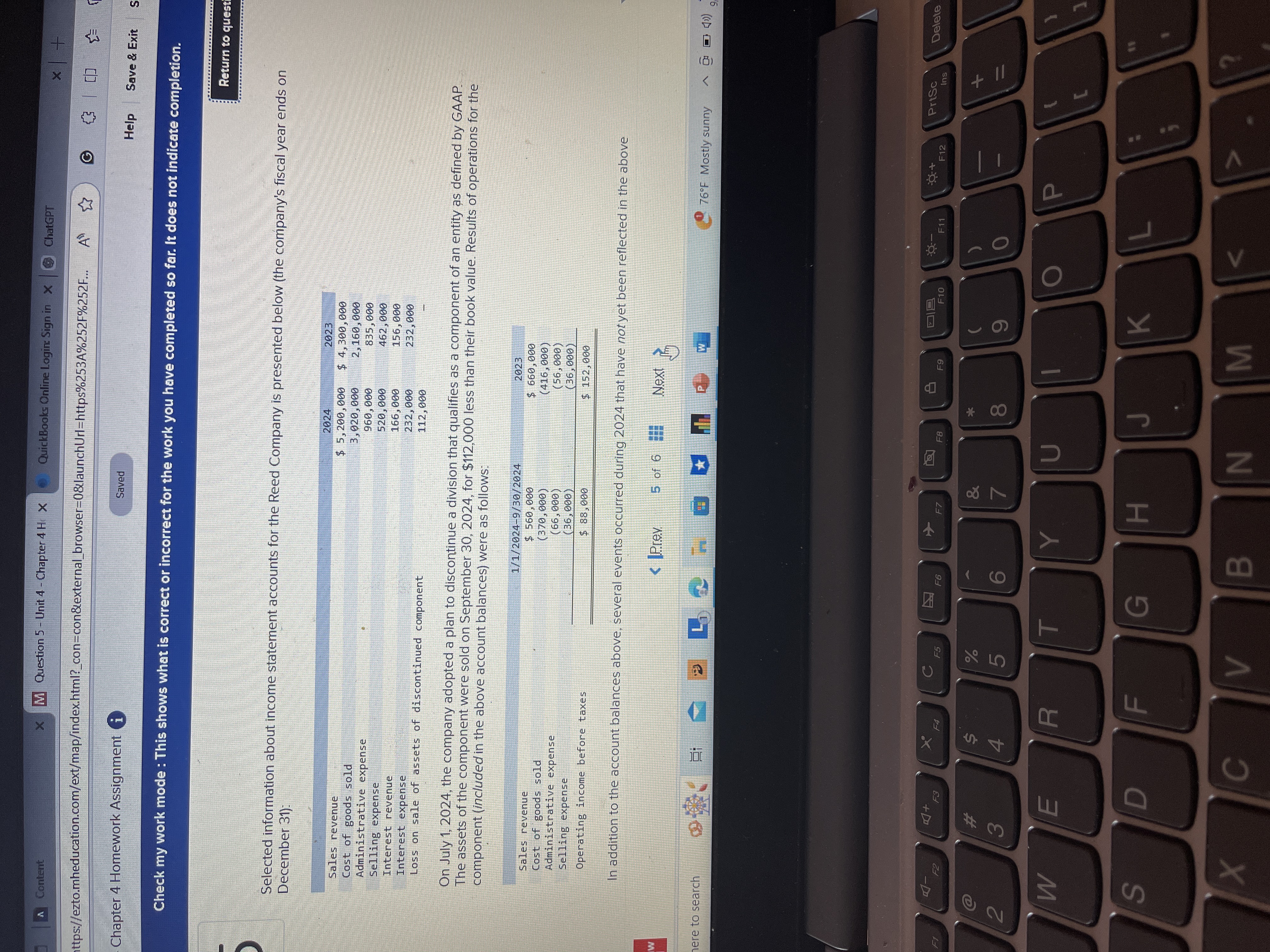 A Content x M Question 5 - Unit 4 - Chapter 4 H X