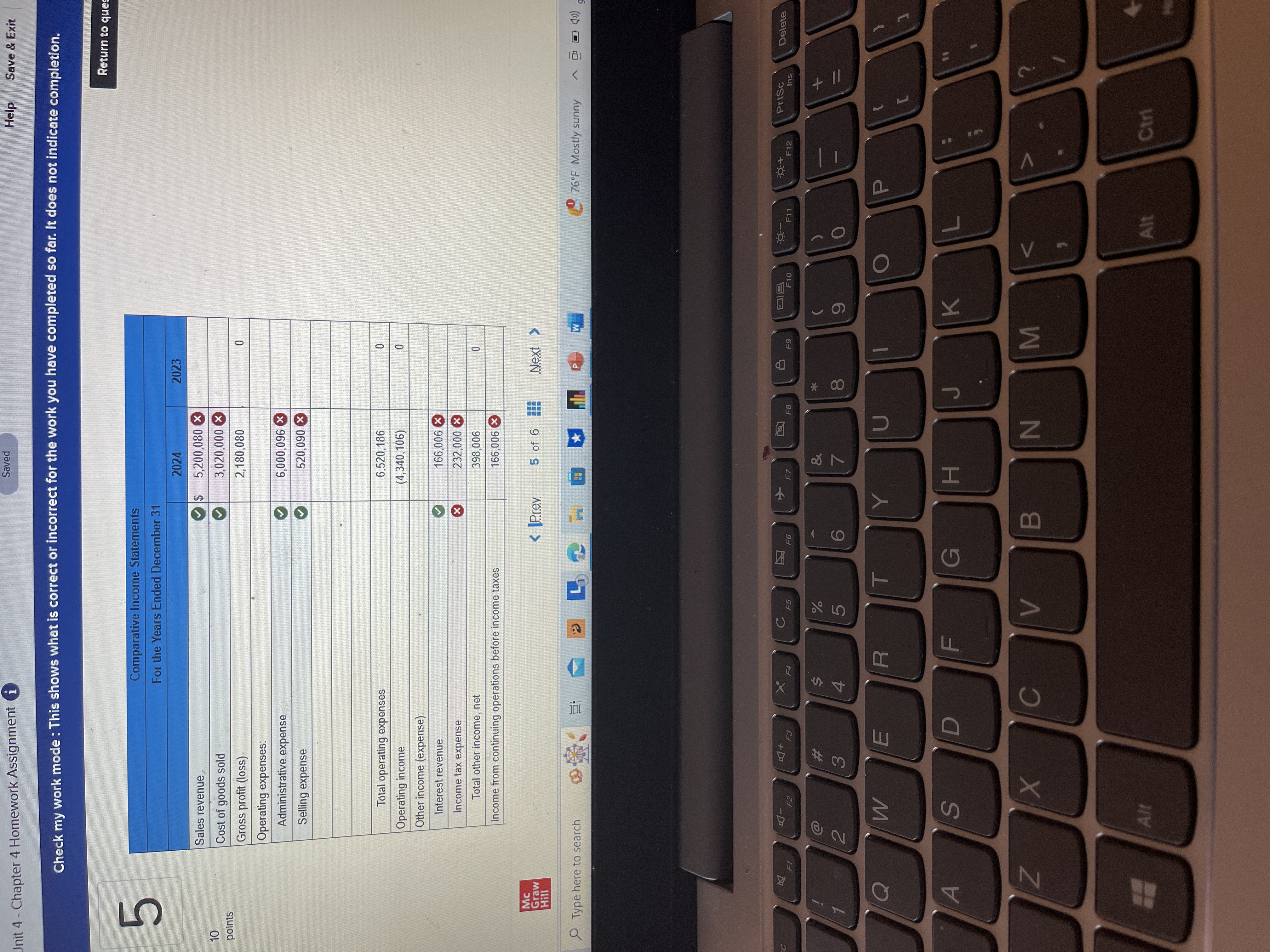 A Content x M Question 5 - Unit 4 - Chapter 4 H X