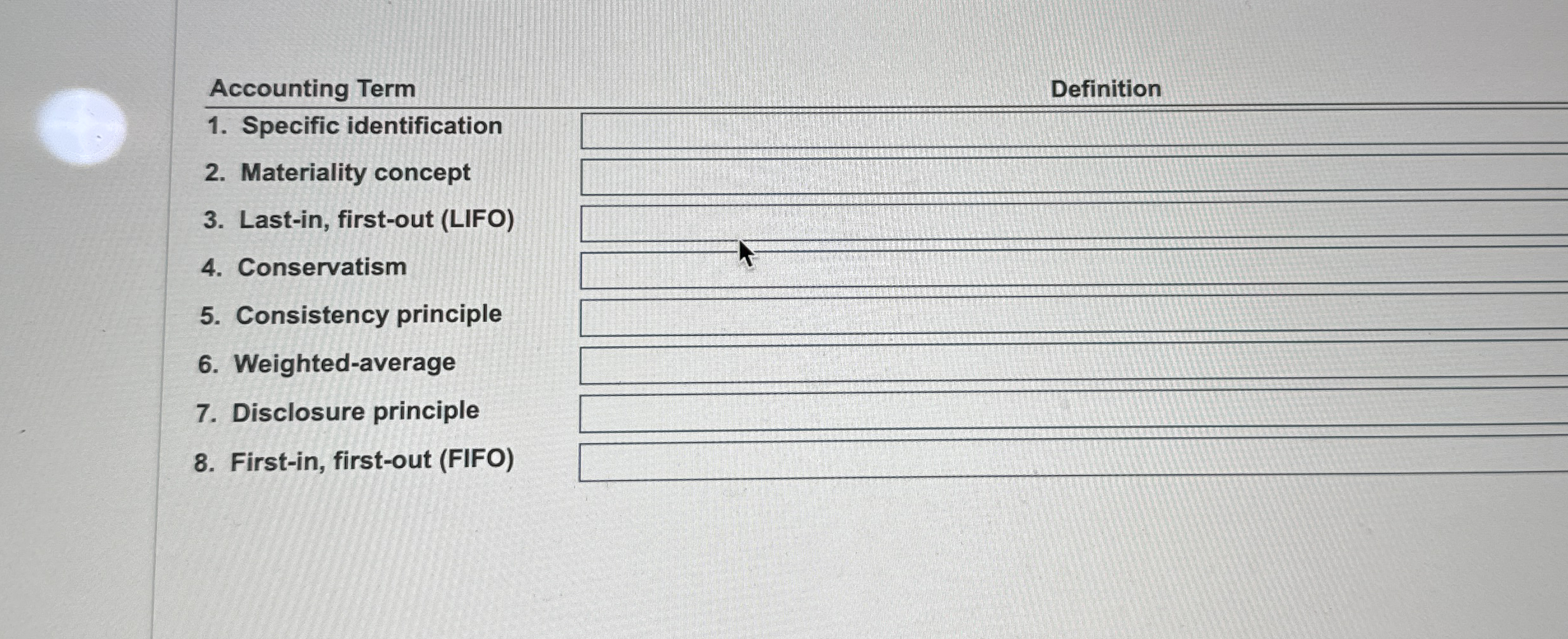 Accounting Term Definition Specific