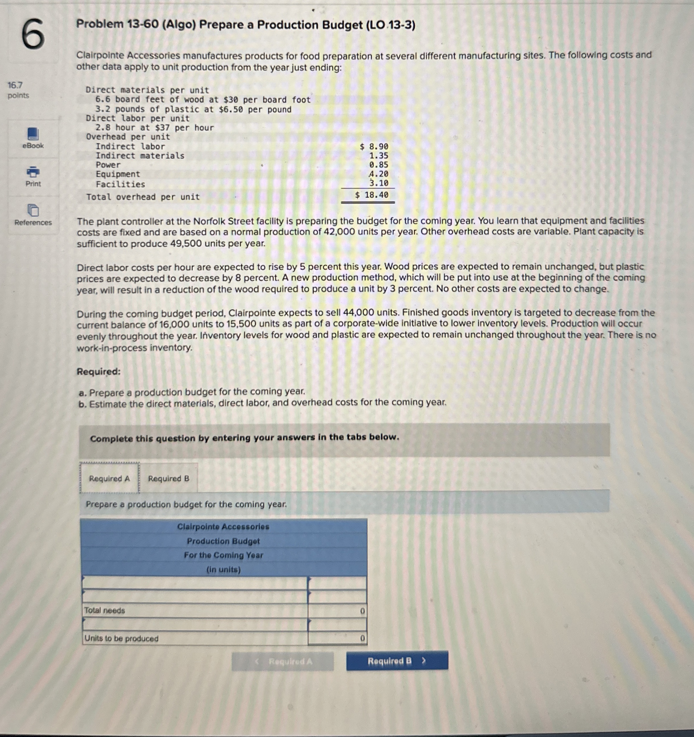 6 Problem 1 3 - 6 0 ( Algo ) Prepare a Production