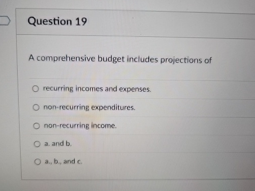 Question 1 9 A comprehensive budget includes