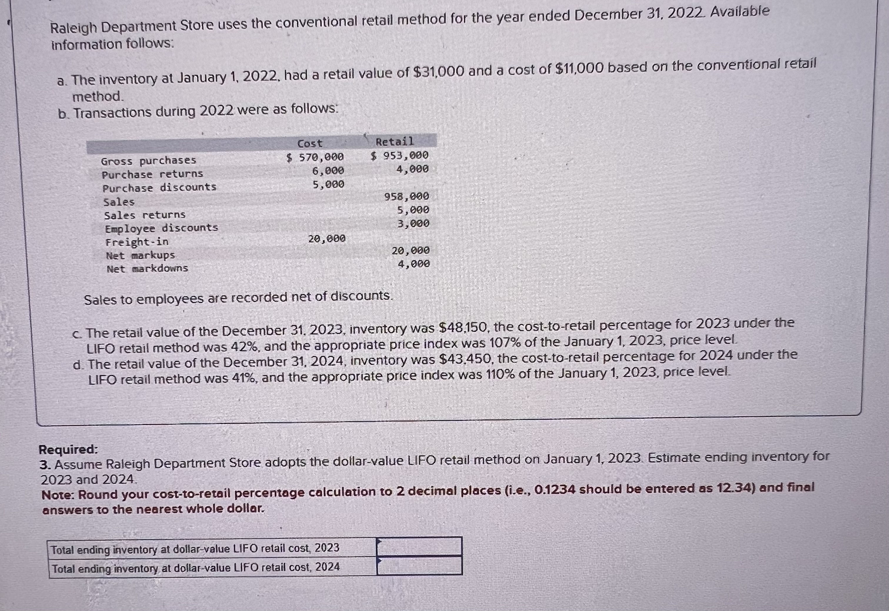 Raleigh Department Store uses the conventional