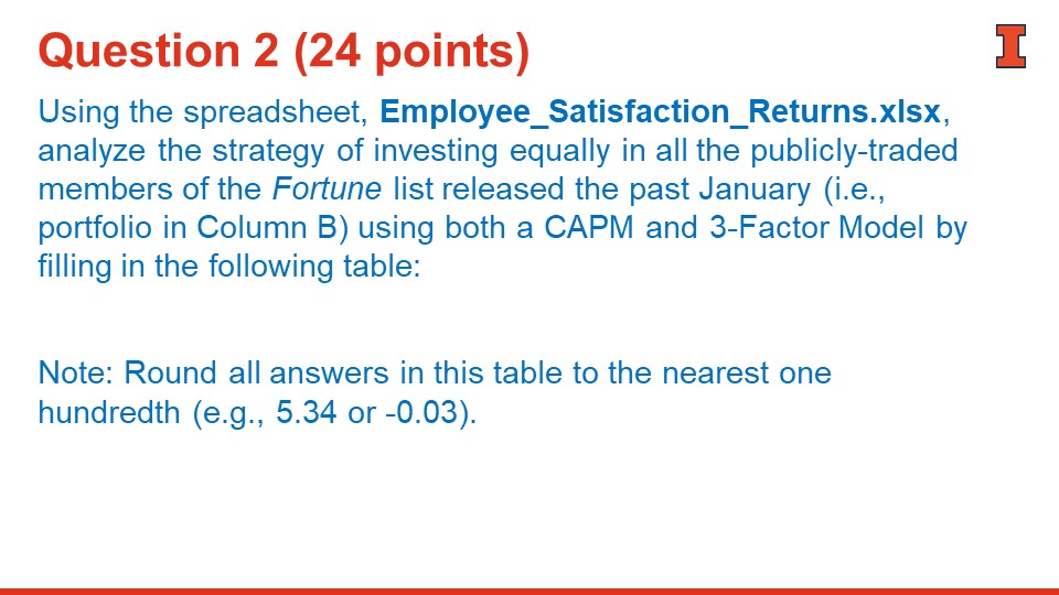 Question 2 (24 points) I Using the spreadsheet,