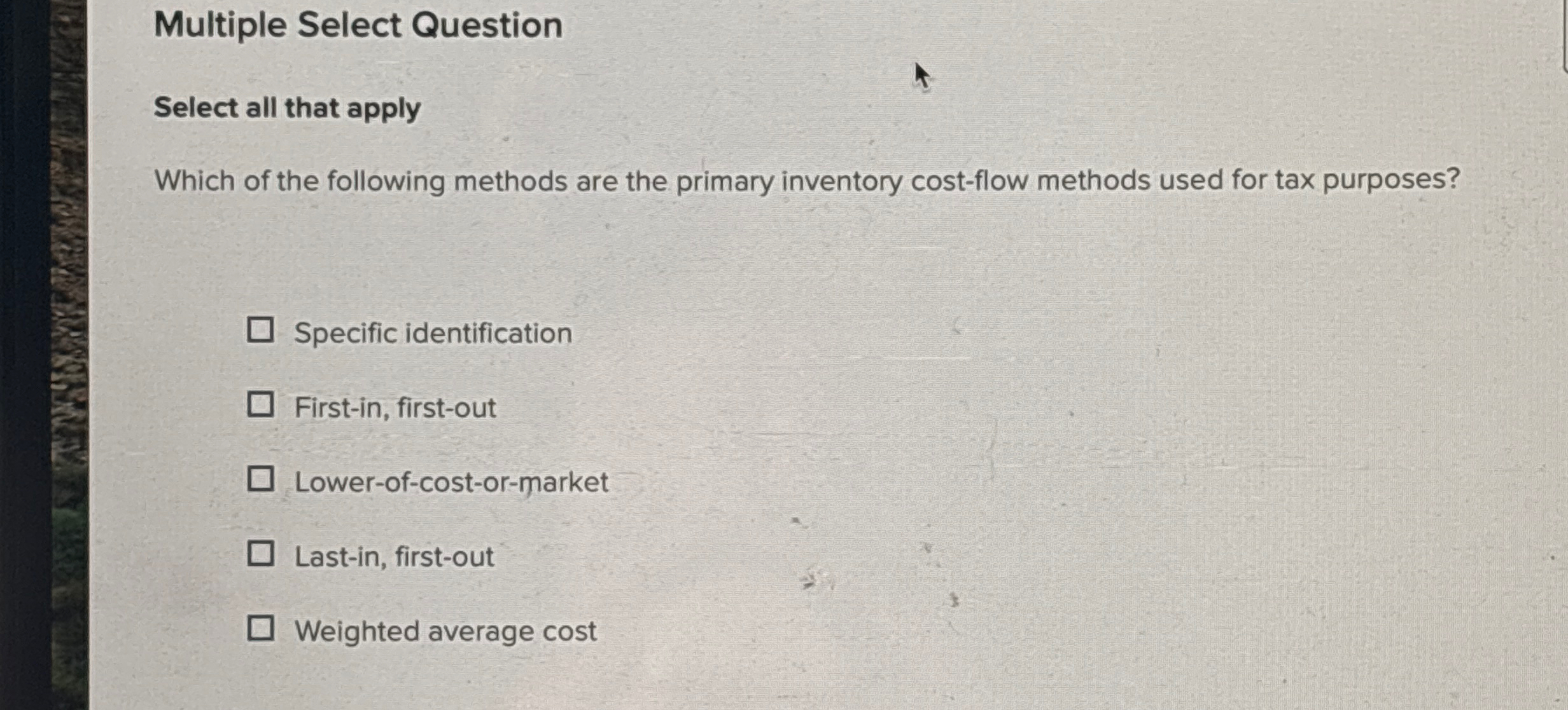 Multiple Select Question Select all that apply