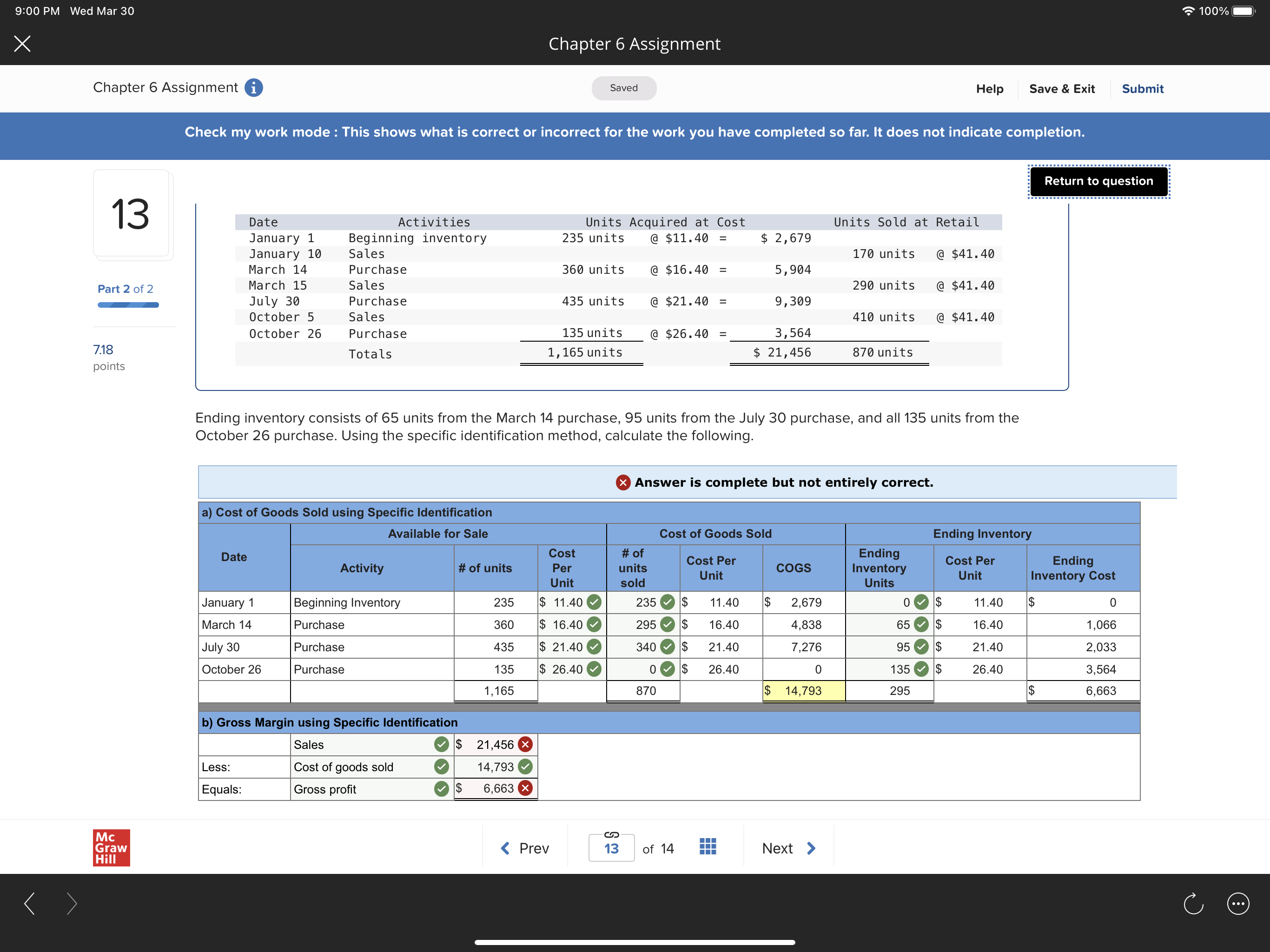 9:00 PM Wed Mar 30 100% X Chapter 6 Assignment
