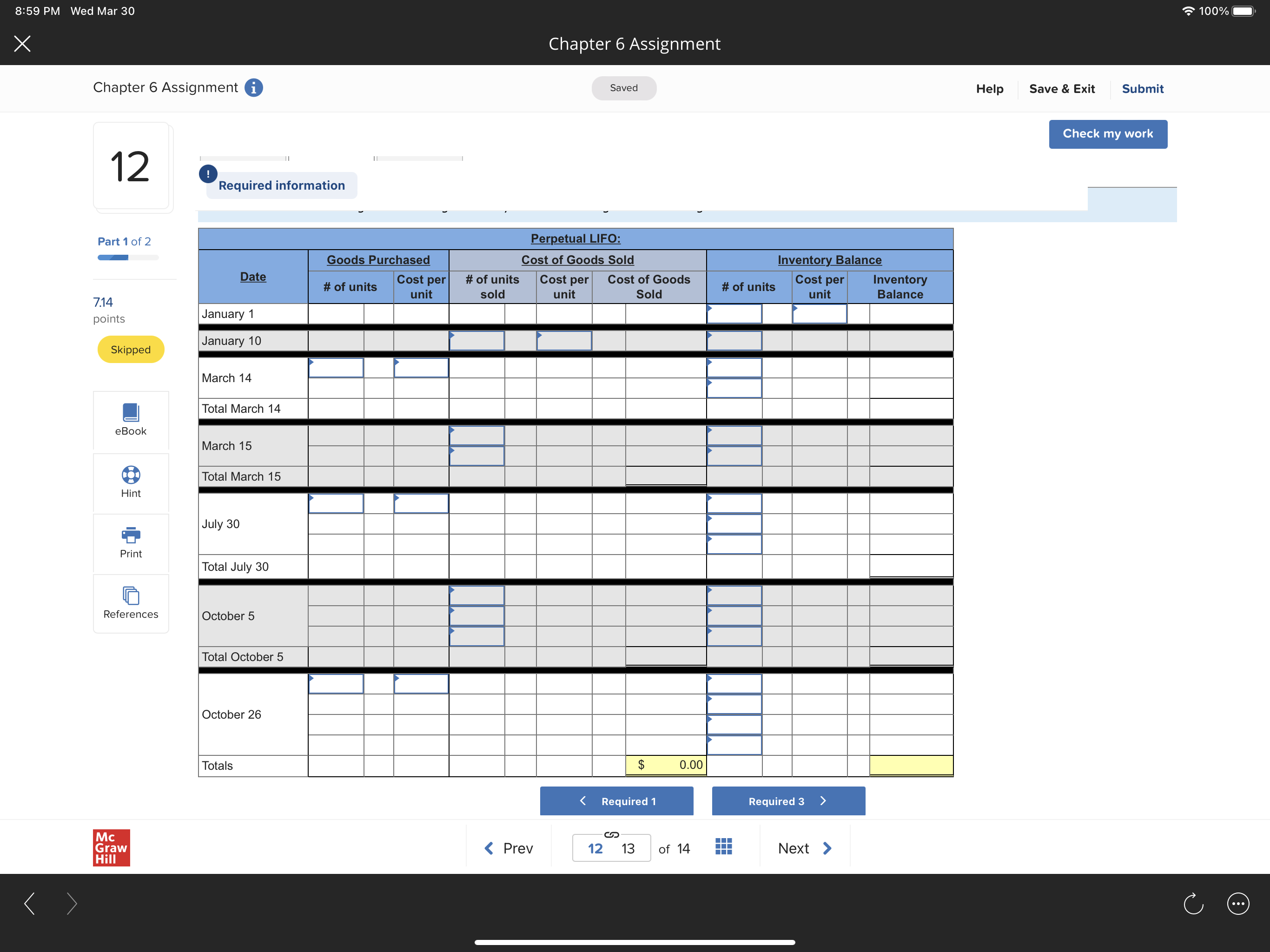 9:00 PM Wed Mar 30 100% X Chapter 6 Assignment