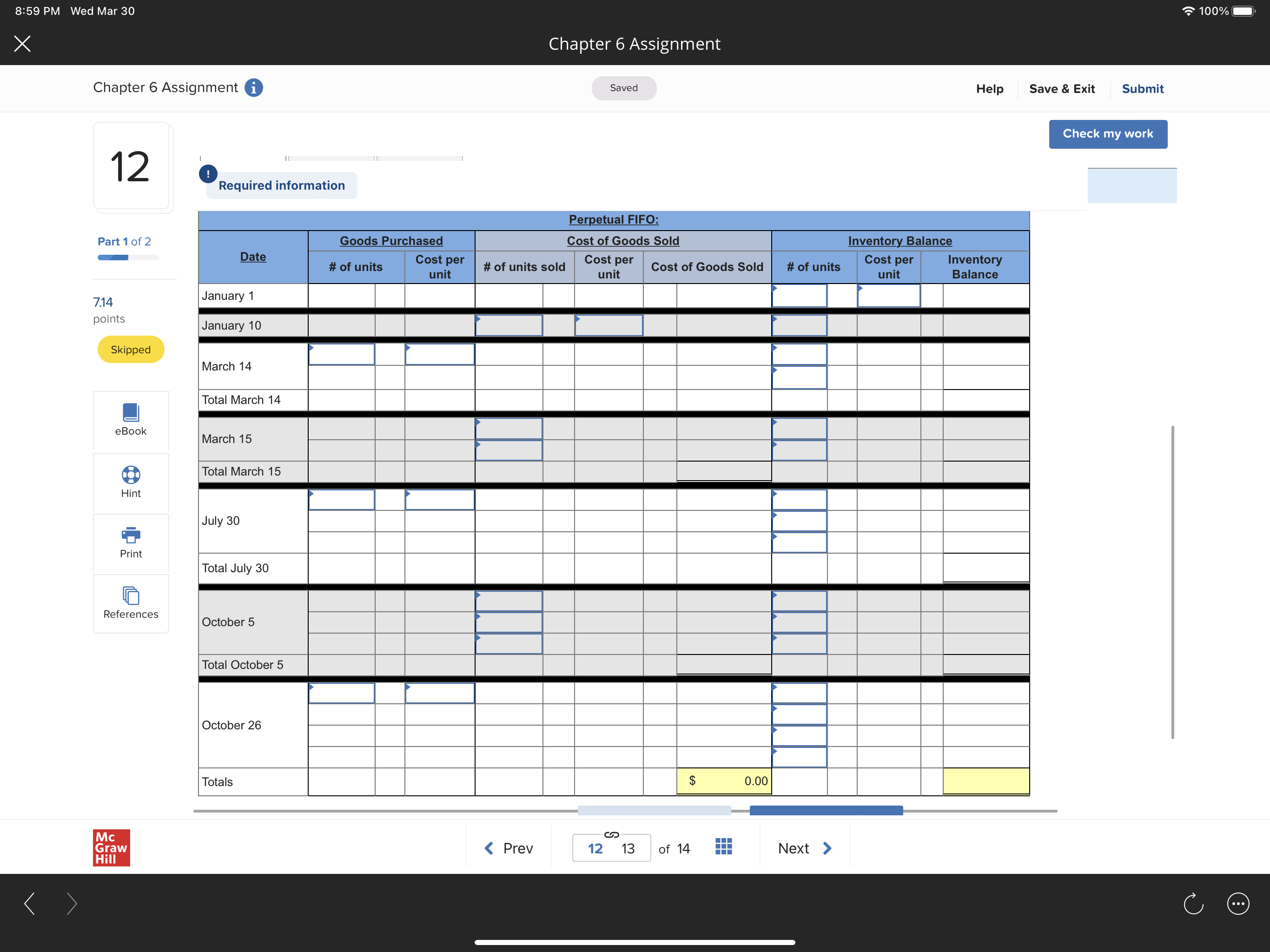 9:00 PM Wed Mar 30 100% X Chapter 6 Assignment