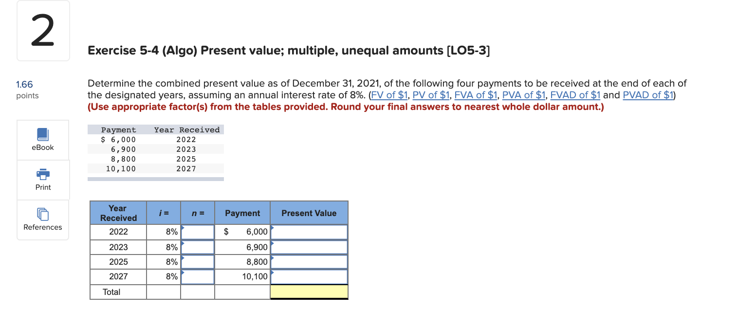 Determine the combined present value 2 Exercise