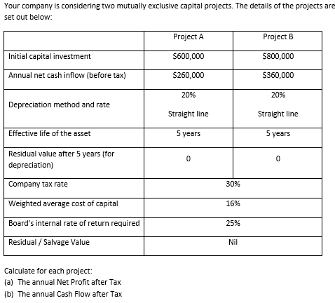 Question 1 : Your company is considering two