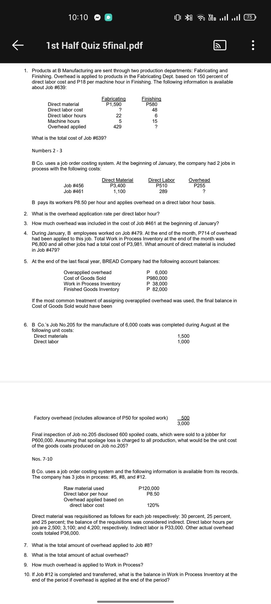 6. 1. 10. 10 a . lvtg IIII IIII tst Half Quiz