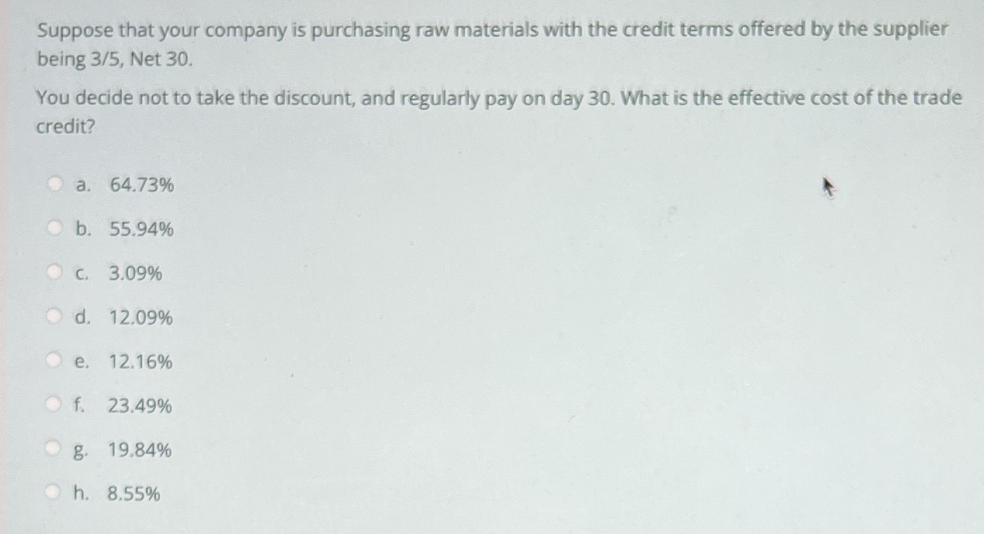 Suppose that your company is purchasing raw