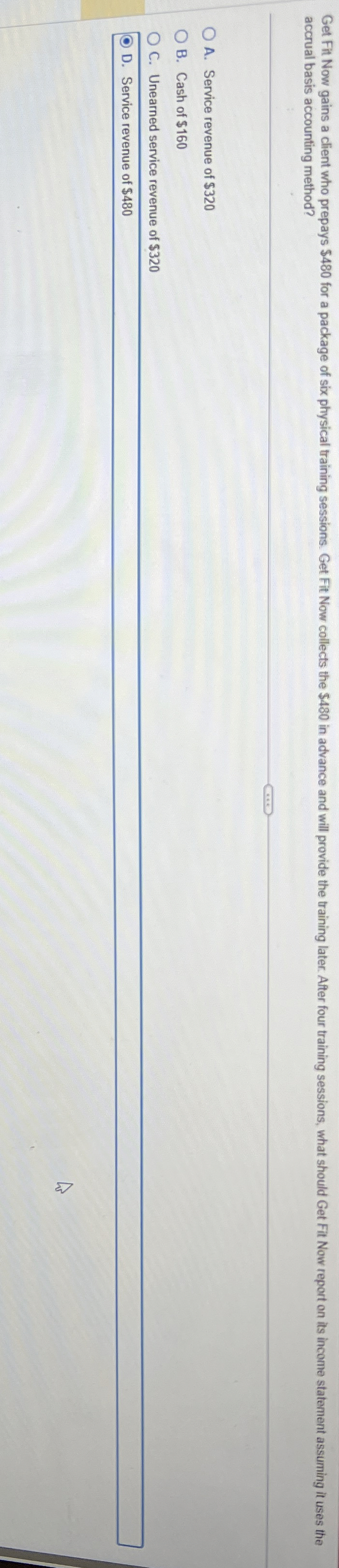 accrual basis accounting method? A . Service