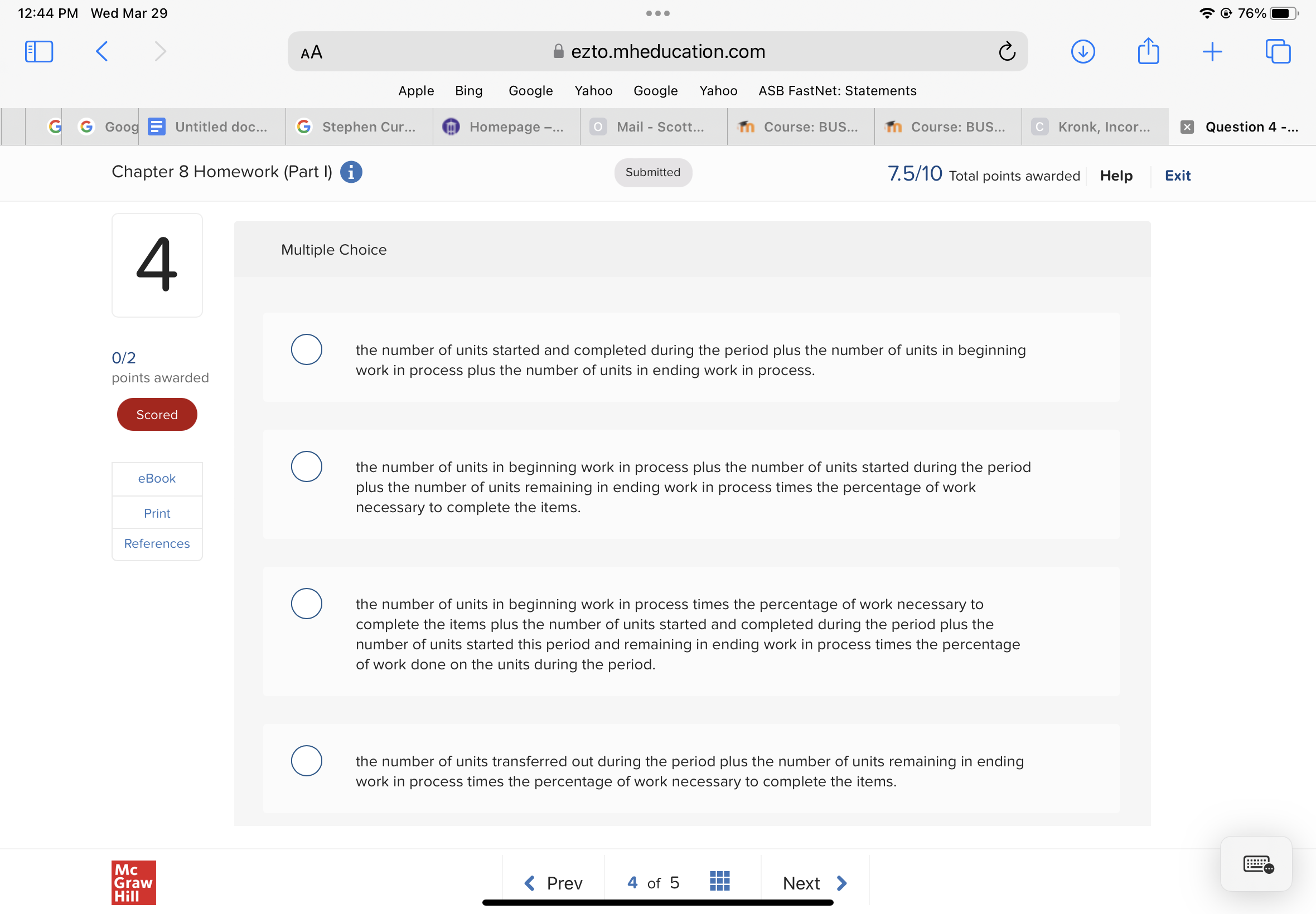 Question: When using Fifo for process costing,