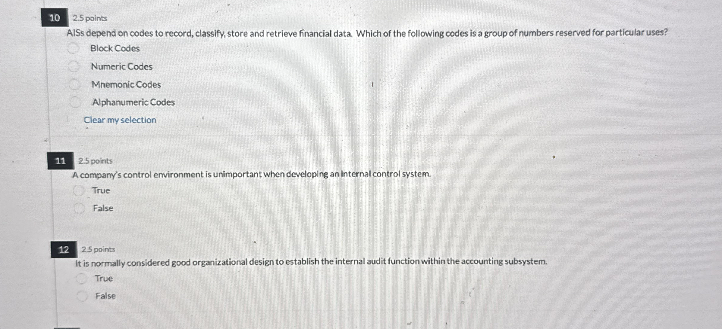 1 0 , 2 . 5 points AlSs depend on codes to