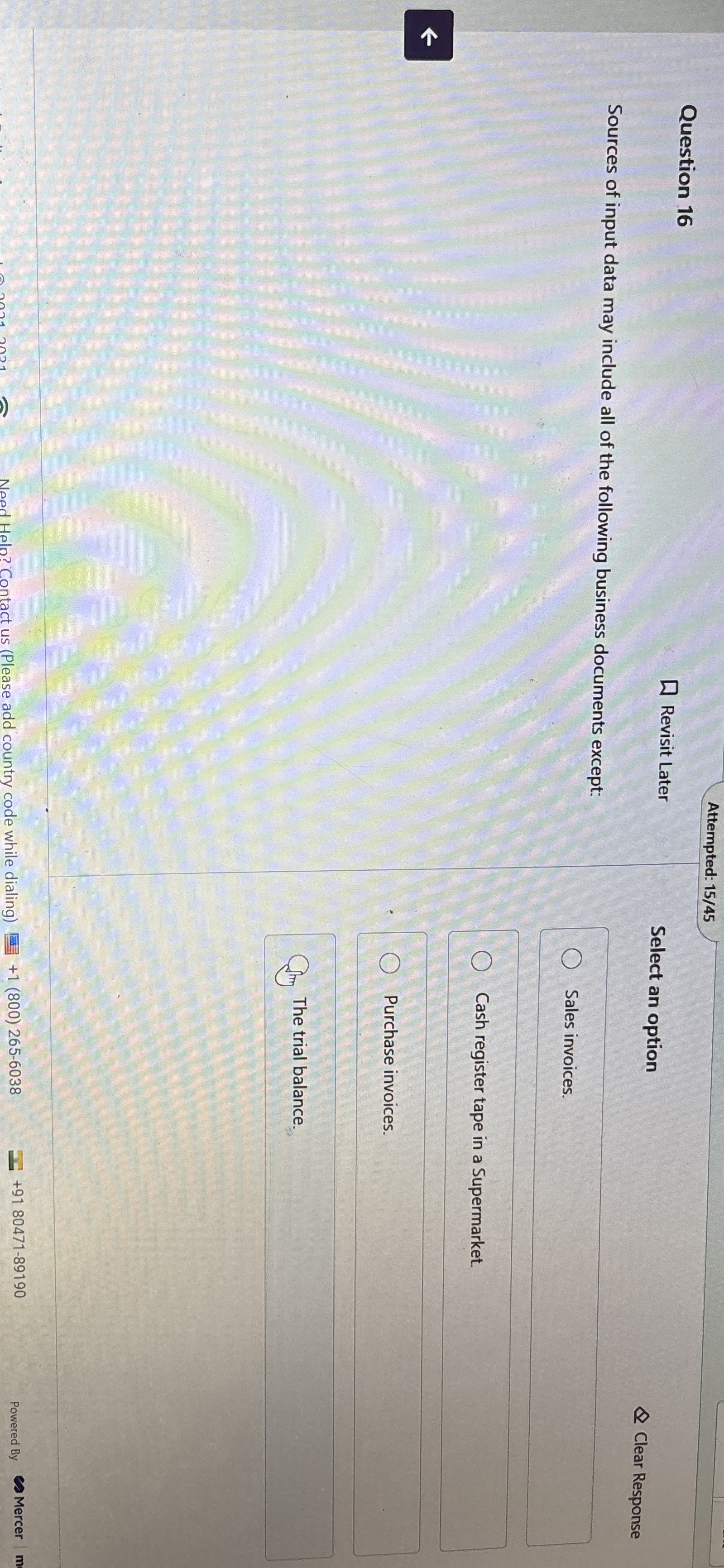 Attempted: 1 5 4 5 Question 1 6 Select an option