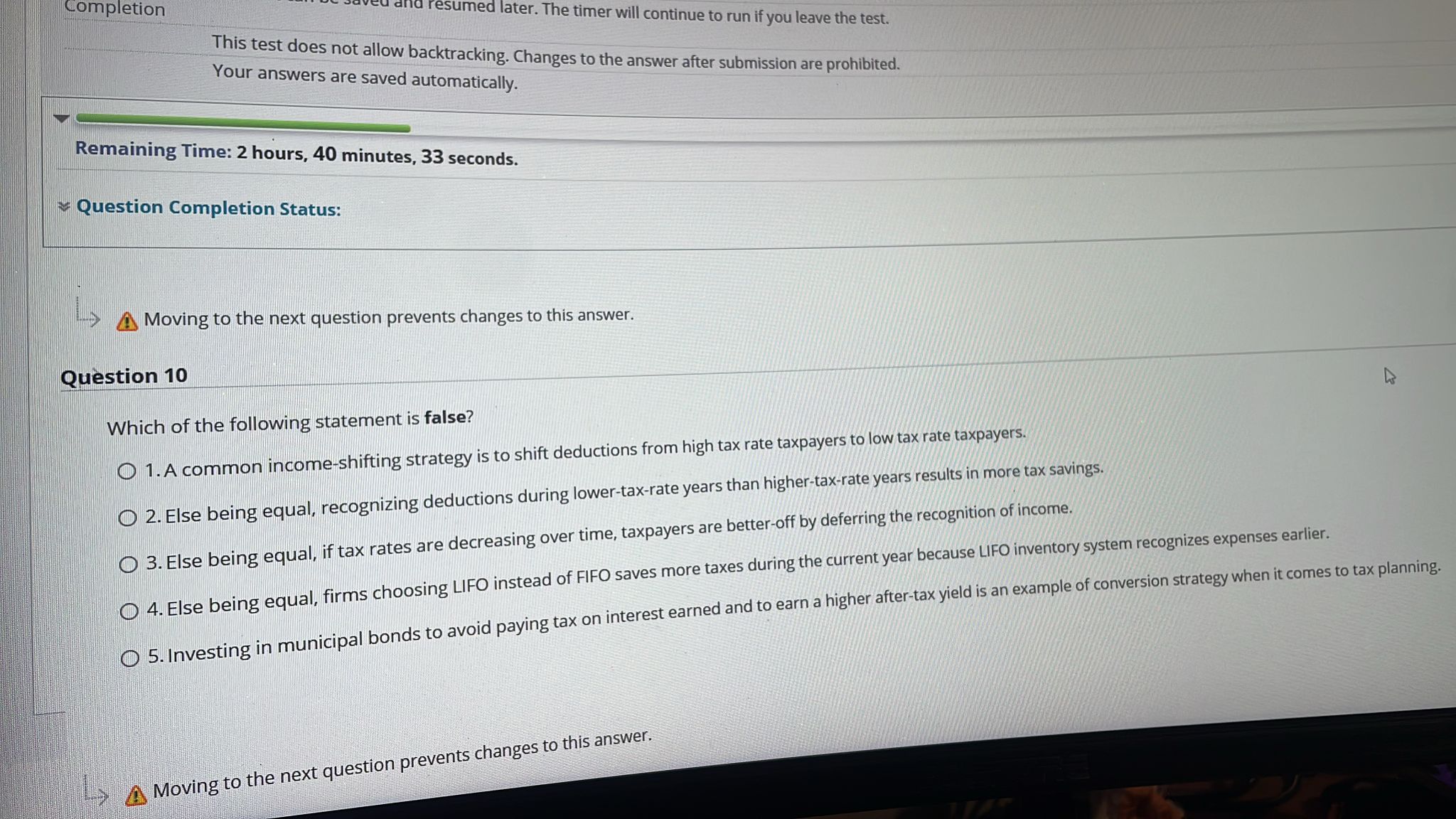 Moving to the next question prevents changes to