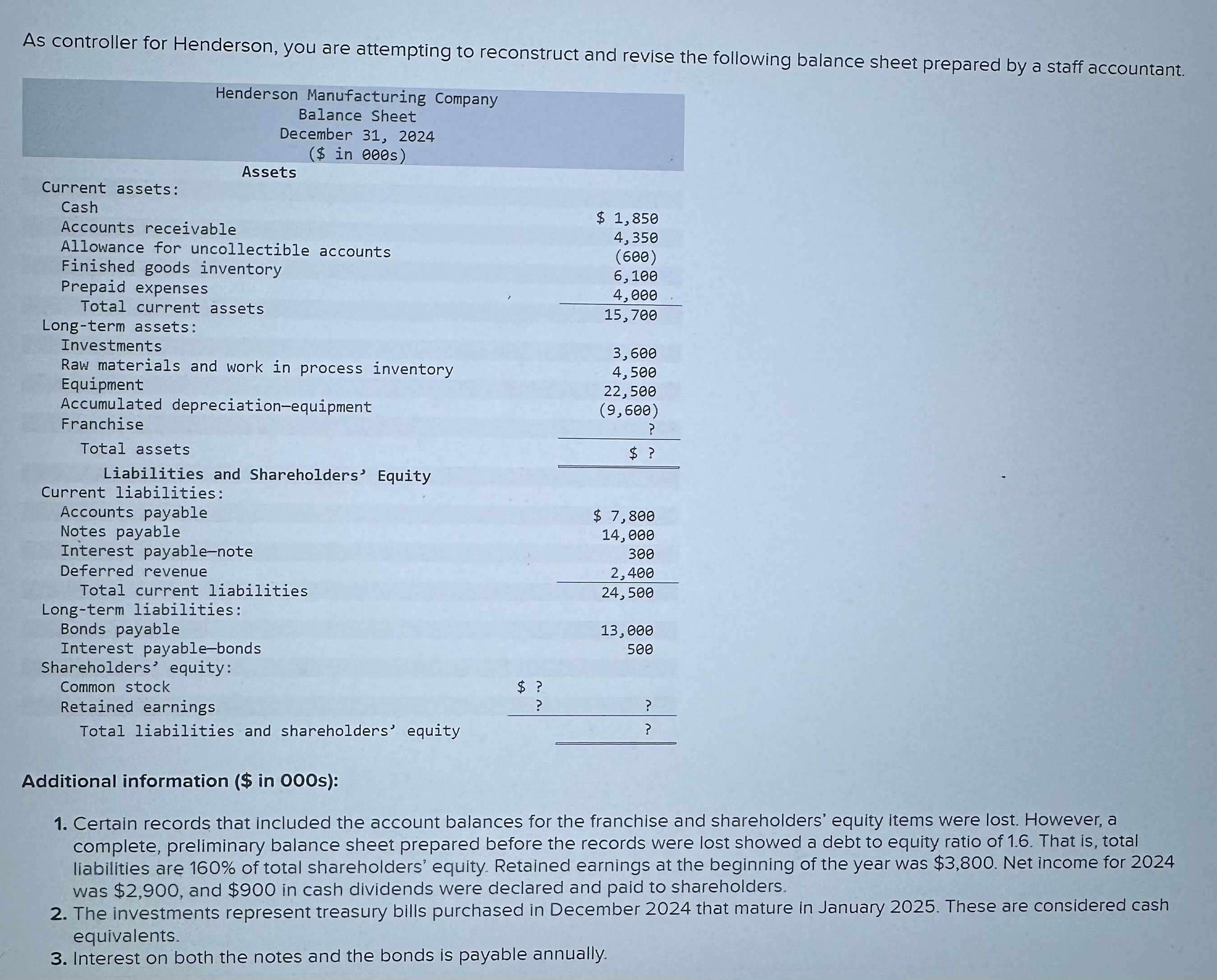 As controller for Henderson, you are attempting