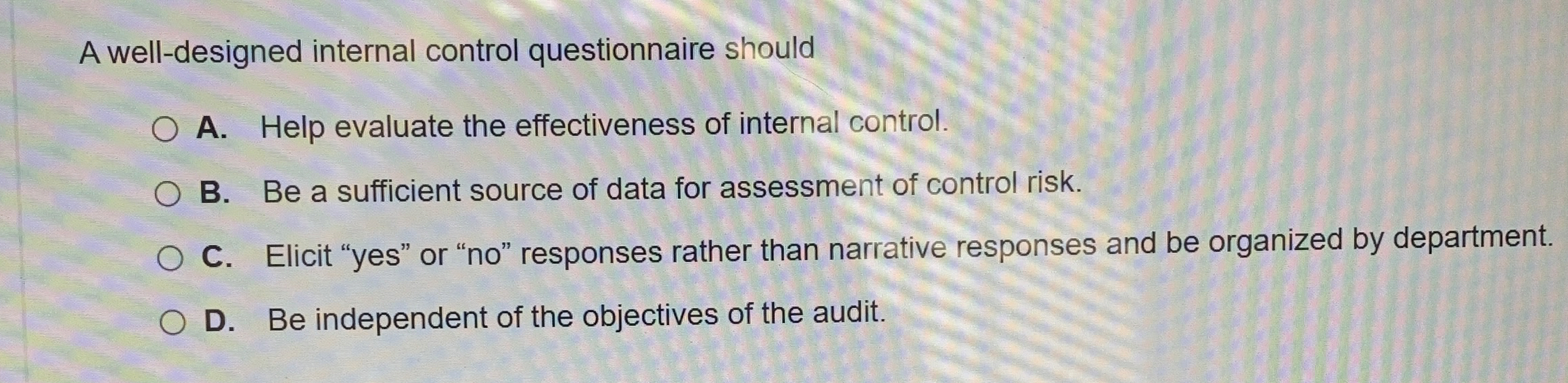 A well - designed internal control questionnaire